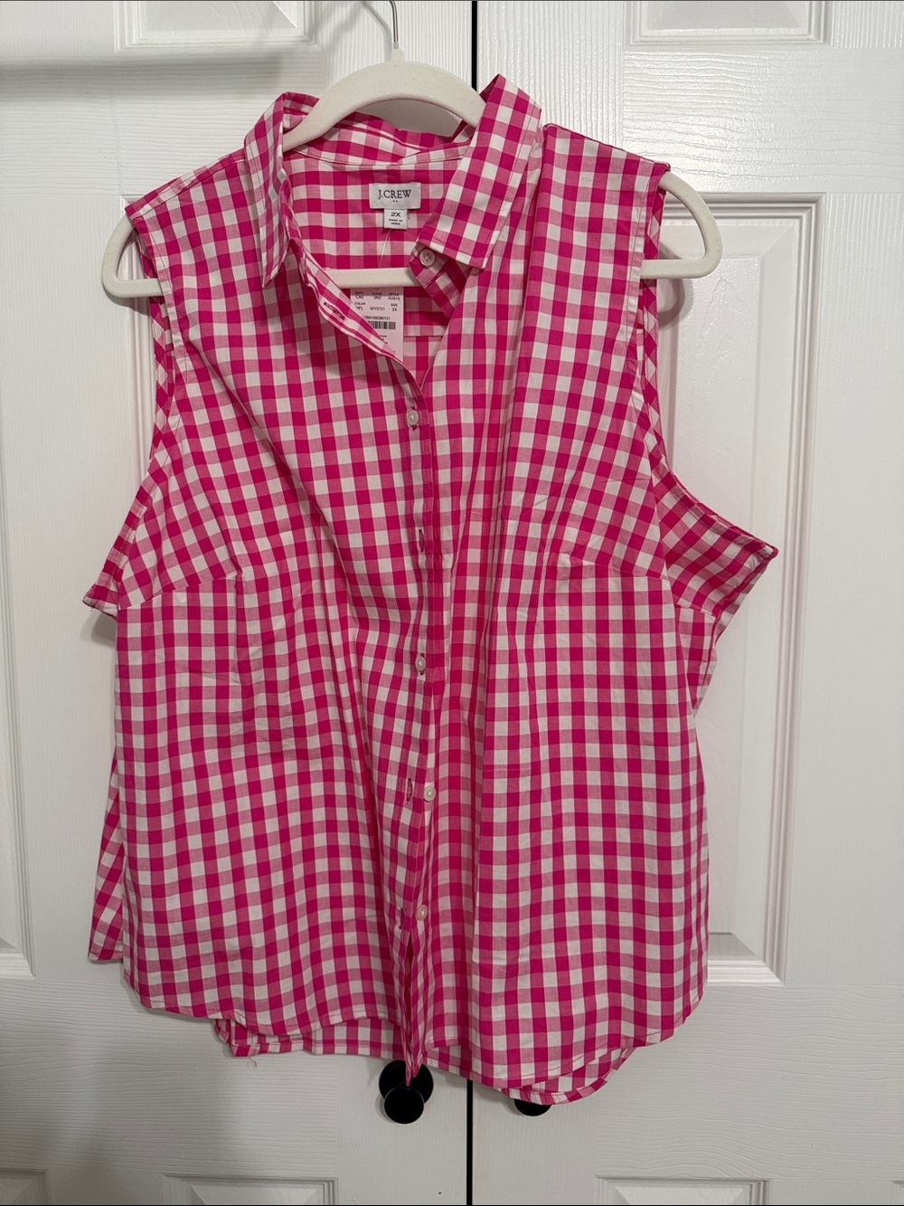 J. Crew Pink and White Gingham Sleeveless Button-Down 2X